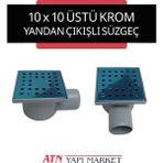 10X10 Üstü Krom Kare Yer Süzgeci – 50'lik Yandan Çıkışlı Su Gideri – Banyo, Balkon, Teras Tahliye Izgarası