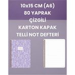 10X15 cm (A6) 80 Yaprak Çizgili Karton Kapak Telli Not Defteri - Mor