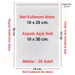 10X25+5 Cm. (10X30) 25 Adet Şeffaf Bantlı Yapışkanlı Jelatin Poşet
