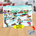 11 Karda Oynayan Neşeli Çocuklar 99 Parça Puzzle Yapboz Tablo