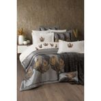 11 Parça Battaniyeli Çeyiz Seti - Tafta Yatak Örtüsü & Nevresimli Çeyiz Takımı-Peludo-Gri - 240 x 260 cm