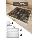 11 Parça Modüler Kaşıklık Seti - Ayarlanabilir Mutfak Çekmece Içi Düzenleyici Organizer Antrasit