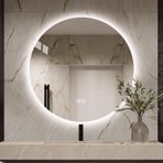 110 cm Yuvarlak LED Ayna, Dokunmatik Anahtarlı, Buğulanmayan Makyaj Aynası, Banyo İçin El Aynası, 3 Ayarlanabilir Işık Rengi (44" x 44") Mükemmel Makyaj Masası Dekoru (20"U x 20"G)