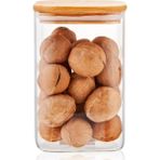 1100ML Sızdırmaz Vakumlu Bambu Kapaklı Borosilikat Cam Kavanoz - Hava Geçirmez & Dayanıklı Gıda Saklama Kabı (10CM x 17CM)
