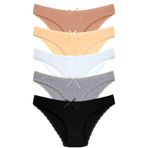 1101 Bikini Kadın T. Dantelli Külot Paketi, V7- Kapuçino, Ten, Beyaz, Gri, Siyah, XL