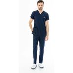 112 Giyim Gofre Likra Yarasa Kol Doktor Hemşire Tek Üst Forma Beyaz (GFR3003) - Lacivert - 3XL