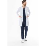 112 Giyim Hakim Yaka Erkek Doktor Önlüğü Alpaka Kumaş Uzun Boy (BEO103) - Beyaz - 3XL