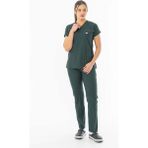 112 Giyim Likra Yarasa Kol Doktor Hemşire Forması Alt Üst Takım Füme Gri (LYRS1006) - Avcı Yeşili - 2XL