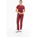 112 Giyim Likra Yarasa Kol Doktor Hemşire Forması Alt Üst Takım Füme Gri (LYRS1006) - Bordo - 3XL