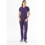 112 Giyim Likra Yarasa Kol Doktor Hemşire Forması Alt Üst Takım Füme Gri (LYRS1006) - Patlıcan Moru - 2XL