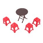 1:12 Minyatür Dollhouse Masa ve Sandalyeler 4 Parça Kırmızı Tabure Katlanır Yuvarlak Masa