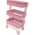 1/12 Ölçekli Mini 3 Katmanlı Depolama Raf W / 4 Tekerlekler Dollhouse Oda Dekoru Pink Accs (Yurt Dışından) - Pembe