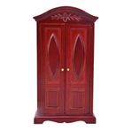 1:12 Ölçekli Mini Vintage Dolap, Ahşap Çift Kapılı Dolap Bebek Evi Mobilyaları Retro Pastoral Tarzı (bordo alt)