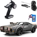1:14 Elektrikli 50 Km Hız 4WD 2.4ghz Rc Uzaktan Kumandalı Drift Drag Araba Yedek Lastikli LED Işıklı - Gri