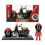 1:14 Sesli ve Işıklı Honda Monkey Die Cast Çek Bırak Motosiklet - Kırmızı Motor-Turuncu Kask