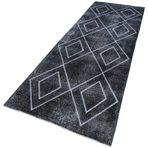 114x332 cm Geometrik Halı Gri Geometrik Yün El Dokuma Modern Geometrik Etnik Eskitme Desenli Boho Oturma Odası Salon Yolluk Koridor Mutfak Halısı