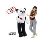 117 Cm Elinde Çiçek Tutan Tulumlu Peluş Panda Siyah