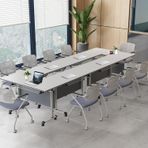 11FT Katlanır Konferans Masası 10 15 Kişilik Ahşap Toplantı Masası Tekerlekli Ağır Hizmet Tipi Açılır Üst Eğitim Masası Dayanıklı Metal Çerçeve İş Etkinlikleri için İdeal (6 Adet)