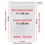 11X20+5 Cm. (11X25) 25 Adet Şeffaf Bantlı Yapışkanlı Jelatin Poşet
