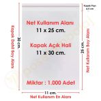 11X25+5 Cm. (11X30) 1.000 Adet Şeffaf Bantlı Yapışkanlı Jelatin Poşet