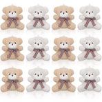 12 adet 4 inç peluş mini paskalya dekorasyonu pelüş hayvanlar yumuşak baklalı oyuncak küçük tüylü bebekler, bebek duşu için kendin yap anahtarlık çanta dekorasyon (ayı, kayısı ve beyaz)