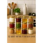 12 Adet 40 Ml Siyah Metal Kapaklı Şeffaf Numune Mama Ek Gıda Şekerleme Reçellik Küçük Cam Kavanoz Gold