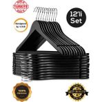 12 Adet Ahşap Görünümlü Plastik Elbise Askısı Siyah Designedbygnd - Abanoz