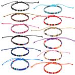 12 adet Boho bileklik dokuma bileklik seti, örgülü bilezikler, ayarlanabilir ip bilezikler, iplik bilezikler, ayak bileği bilezikleri, arkadaşlık bilekliği, kadın, erkek, gençler için