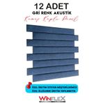 12 Adet Dikey Akustik Kumaş Kaplı Panel- 10x100cm Antrasit Gri
