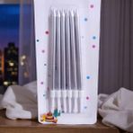 12 Adet Parlak Metalik Gümüş Mum 14 cm Metalik Gümüş Pasta Mumu Gümüş Doğum Günü Mumu
