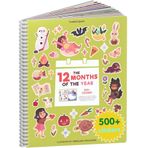 12 Aylık Çıkartma + Boyama Kitabı (Çocuklar ve 12 Boyama Sayfası için 500+ Takvim Çıkartmaları) Yan Yana Etkinlik Kitabı, Eğlenceli Çıkartma Kitapları, 2-4, 4-8, 8-10 Yaş Erkek ve Kız Çocukları