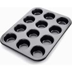 12 Bölmeli Premium Metal Muffin ve Cupcake Tepsisi - Yapışmaz, Eşit Pişirme Özellikli Kalıp - Standart