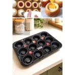 12 Bölmeli Yapışmaz Teflon Kaplama Çelik Muffin Kek Kalıbı