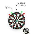 12 İnç Dart Tahtası Mini Boy Çift Taraflı Dart Oyun Seti 4 Oklu
