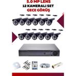 12 Kameralı Set - 5mp Sony Lensli Full Hd Gece Görüşlü Güvenlik Kamerası Sistemi - G6YL4YLV8C - rENK