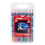 12 Li Jumbo Kuru Boya Kalemi Plastik Kutu 1 Paket Fatih Sonic Figürlü Kalın 12 Renk Kuruboya Tam Boy Renkli Kalem