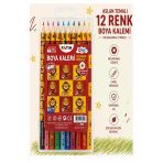 12 Li Kuru Boya Kalemi Plastik Kutu 1 Paket Fatih Taraftar Sarı Kırmızı 12 Renk Kuruboya Tam Boy Renkli Kalem Aslan