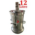 12 Litre Paslanmaz Metal Odunlu Kömürlü Çay Semaveri Odunlu Kömürlü Semaver Tek Musluklu Semaver 12