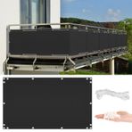 1,2 m x 12 m Balkon Ön Camı - UV Korumalı Gölge Bezi Veranda Çiti için Gözetleme Önleyici Halkalı Kablo Bağları ve Kordonu - Siyah Dış Mekan Örtüsü