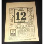 12 Mayıs 1963 Pazar Takvim Yaprağı (Sahafiye Kitap)