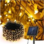 12 Metre 100 LED Solar Lamba Güneş Enerjili Sarı Işık Top Zincir Bahçe Aydınlatma Parti Süs Lambası - 3000K (Sıcak Beyaz)
