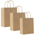 12 paket kağıt hediye torbası, küçük + orta + büyük, çocuklar veya yetişkinler için döner saplı hediye torbası, doğum günü, düğün, etkinlik veya alışveriş için (kahverengi)