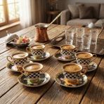 12 Parça 6 Kişilik Çay Fincanı Takımı - Çok Renkli