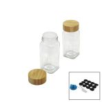 12 Pcs Takım Kare Cam Baharatlık - Tuzluk Bambu Kapaklı Go53/01428