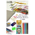 12 Renk Adel Kuru Boya 25X35 Cm Telli Spralli Resim Defteri Hamur Silgi Kalemtraş 15 Yaprak Resim Defteri Kuruboya Kalem