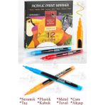 12 Renk Akrilik Markör Keçeli Kalem 1 Adet 12 Li Acrylic Paint Marker Taş Cam Metal Seramik Plastik Tuval Ahşap 0.5 cm - Çok Renkli - Standart