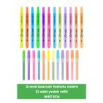 12 renk basmalı fosforlu kalem 12 adet yedek refill WRİTECH