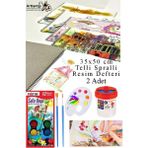12 Renk Fatih Sulu Boya 35X50 cm Telli Spralli Resim Defteri Resim Paleti Resim Fırçası Temizleme Kabı Suluboya Okul - Çok Renkli - Standart