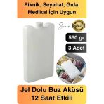 12 Saat Süreli 560 Gr Jel Dolu Buz Aküsü Plastik Soğuk Zincir Gıda Yiyecek Uzun Süre Koruma 3 Adet
