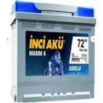 12 Volt 72 Amper Alçak Tip Inci Akü. !! (Ford-Opel Vb. Araçlar Alçak Tip). Güncel - Yeni Üretim.